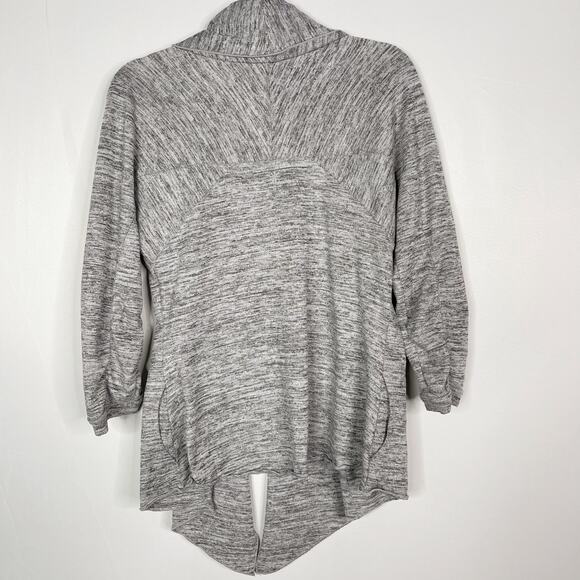 Athleta M Spacedye Gray Heather Drape Cardigan Sweater Open Front 3/4 Sleeve - Picture 2 of 10